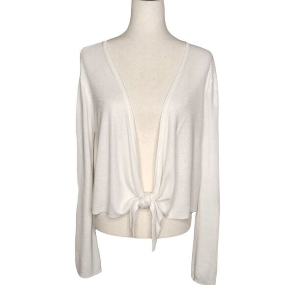 No Comment White Tie Bell Sleeve Cropped Textured Sweater Size XXL - Picture 1 of 7